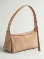 Kamelfarbene Wildleder Schultertasche, schicke minimalistische Baguette Tasche für Alltag. - 28*15*11cm / Beige