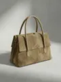 Elegante khakifarbene Wildleder Handtasche, Retro Design mit grossem Fassungsvermögen. - Khaki