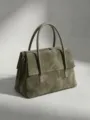 Dunkelgrüne Wildleder Damentasche, Retro Echtleder Schultertasche Umhängetasche Neu. - Olivgrün