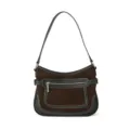Braune Wildleder Schultertasche, stilvolle Damen Umhängetasche mit Frontreißverschlusstasche. - Sandelholzbraun