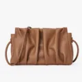 Braune Umhängetasche aus echtem Leder, modische plissierte Cloud Schultertasche Damen. - Braun