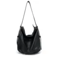 Schwarze Schultertasche aus echtem Leder, großer Kapazität, Hobo Tote Tasche für Damen Freizeit. - Schwarz