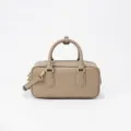 Taupe leather boston bag, stylish crossbody shoulder handbag with top handles and gold hardware. - Milky Apricot