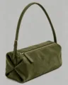 Dunkelgrüne Wildleder Schultertasche für Damen, elegante Tonnentasche mit goldenem Reißverschluss. - 22.5*9*11CM / Olivgrün