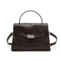 Echtleder Henkeltasche in Dunkelbraun, elegante Klappentasche für Damen, stilvolle Umhängetasche. - 24*7*18cm / Kaffeebraun