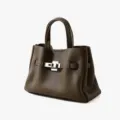 Sac à main bandoulière en cuir véritable, sac cabas élégant et classique marron pour femmes. - Gris éléphant