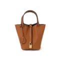 Klassische braune Leder Eimer Tasche mit Schloss, elegante Damen Handtasche für Alltag. - Goldbraun