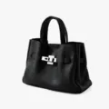 Schwarze Handtasche aus echtem Leder, klassische Henkeltasche mit Metallverschluss. - Schwarz