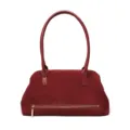 Rote Wildleder Umhängetasche für Damen, elegante Handtasche mit langen Henkeln und Reißverschluss. - Rot