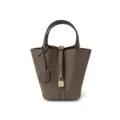 Taupefarbene leder eimer tasche damenhandtasche klassischer designer stil top griff. - Khaki