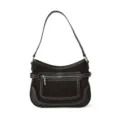 Braune Wildleder Umhängetasche für Damen, stilvolle Vintage Hobo Tasche mit Nähten. - Pekannussbraun