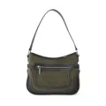 Klassische Damen Umhängetasche aus echtem Leder, olivgrüne Retro Achseltasche mit Reißverschluss. - Moosgrün