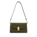 Dunkelgrüne Wildleder Umhängetasche, retro Damen Handtasche mit goldener Hardware - 22*8*14 / Armeegrün