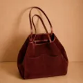 Dunkelrote Wildleder Damentasche, grosse Kapazitaet Schultertasche, elegante Handtasche. - Burgunderrot
