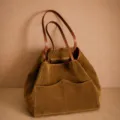Vintage braune Wildleder Tote Tasche große Kapazität Schultertasche für Damen Mode Pendeln - Khaki
