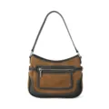 Braune Wildleder und schwarze Leder Umhängetasche, stilvolle Achseltasche mit Reißverschlusstasche. - Kamelbraun