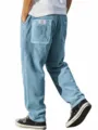 Men's light blue corduroy casual pants, loose straight leg design with vertical stripes. - S / Bottoms / Light Blue