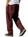 Pantalon en velours côtelé pour hommes décontracté ample jambe droite rétro rayé - Bordeaux