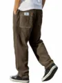Men's casual corduroy trousers with straight fit and back pocket patch, stylish streetwear. - S / Bottoms / Coffee
