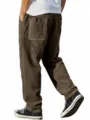Men's brown corduroy trousers detail showing back pocket, black label and straight leg fit. - S / Bottoms / Coffee