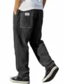 Men's corduroy casual straight leg trousers with back pocket white label, loose fit. - S / Bottoms / Black