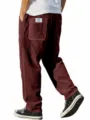 Men corduroy loose straight casual pants vintage style trousers with back pocket label - S / Bottoms / Burgundy