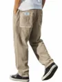 Men's casual corduroy pants loose straight leg trousers with back pockets and white label - S / Bottoms / Khaki