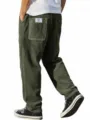 Men's casual corduroy pants loose straight leg vertical striped trousers with back pockets - S / Bottoms / Army Green