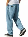 Men light blue corduroy loose straight casual trousers with vertical stripes and back pockets. - S / Bottoms / Light Blue