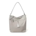 Bolso tote gris claro de cuero y nylon, elegante bolso de hombro para mujer diario. - Blanco Almendra