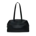 Schwarze Leder Umhängetasche für Damen, elegante Vintage Handtasche mit Reißverschluss. - Meteoritenschwarz