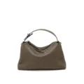 Taupefarbene Ledertasche, minimalistische Handtasche mit Griff und silberner Hardware. - Elefantengrau