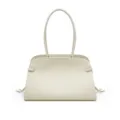 Minimalistische beige Leder Trapezoen Shopper Tasche für Damen, elegante Business Handtasche. - Milchweiß