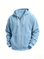 Mens light blue corduroy zip up hoodie casual stylish outerwear with hood and pockets. - S / Tops / Light Blue