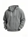 Men's casual corduroy zip hoodie solid color loose autumn winter outerwear with hood. - S / Tops / Gray