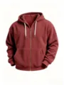 Men's Corduroy Zip Hoodie Casual Fall Winter Solid Color Long Sleeve Sweatshirt Jacket - Burgundy