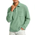 Men's Corduroy Long Sleeve Polo Shirt Casual Turn-Down Collar Button Down Tops Autumn - S / Tops / Light Green