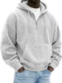 Men's Corduroy Quarter-Zip Hoodie Casual Loose Long Sleeve Pullover Sweatshirt Grey - S / Tops / White