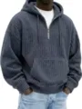 Felpa con cappuccio in velluto a coste pesante da uomo con zip a un quarto casual - Blu navy