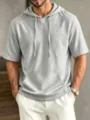 Men's casual short sleeve hooded t-shirt, solid color streetwear pullover top for summer. - M / Tops / Gray