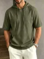 Men's solid color short sleeve hooded sweatshirt with front pocket and adjustable drawstring. - M / Tops / Army Green
