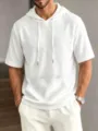Men's solid color short sleeve hooded t-shirt casual breathable summer top with pocket - White