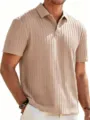 Men's Knit Short Sleeve Polo Shirt Casual Summer Textured Button Tee Top Fashion - Nude