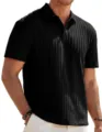 Men's short sleeve knit polo shirt casual slim fit summer business button down top black - S / Top (KM-POLO) / Black