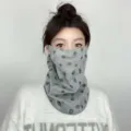 Windproof cycling neck gaiter face mask with grey rose pattern for outdoor sports and warmth. - Wild Rose Style (WHHT632) / Light Gray