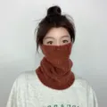 Winter knitted neck gaiter warm balaclava solid color pullover scarf for women outdoor ski - Maple Red