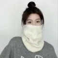 Winter knitted neck warmer for outdoor cycling, cozy windproof fleece cowl scarf. - White