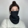Black knitted neck warmer, winter windproof pull-over scarf for outdoor cycling and warmth. - Black