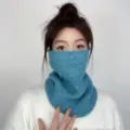 Blue knitted neck warmer winter thermal snood scarf for cold weather outdoor cycling. - Lake Blue