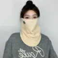 Cuello de punto de invierno orejeras mascarilla facial ciclismo al aire libre - Blanco Roto
